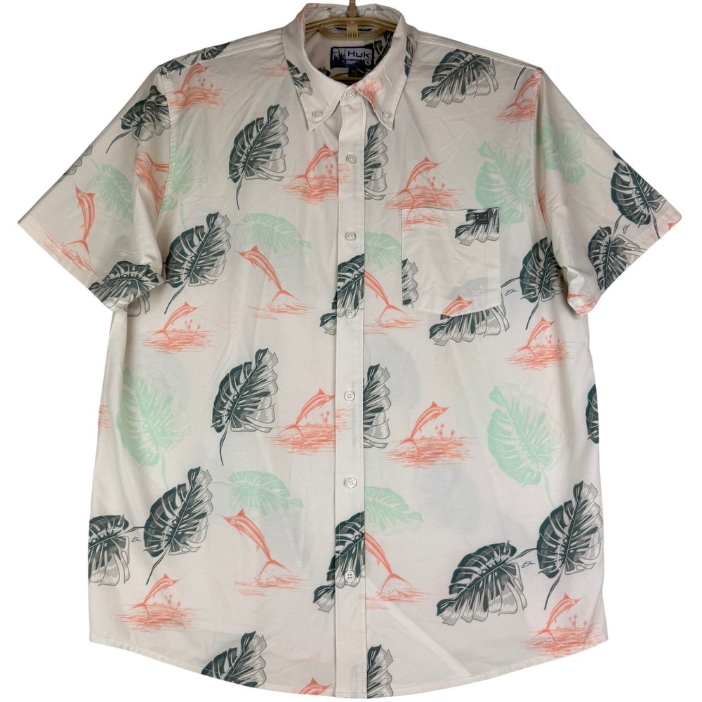 HUK KC Scott Kona Shirt Mens XL Marlin Tropical Button Down Fishing H1500192